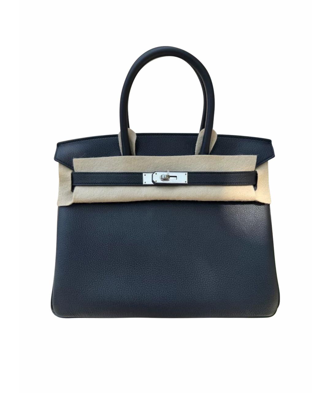 HERMES Черная кожаная сумка с короткими ручками, фото 1