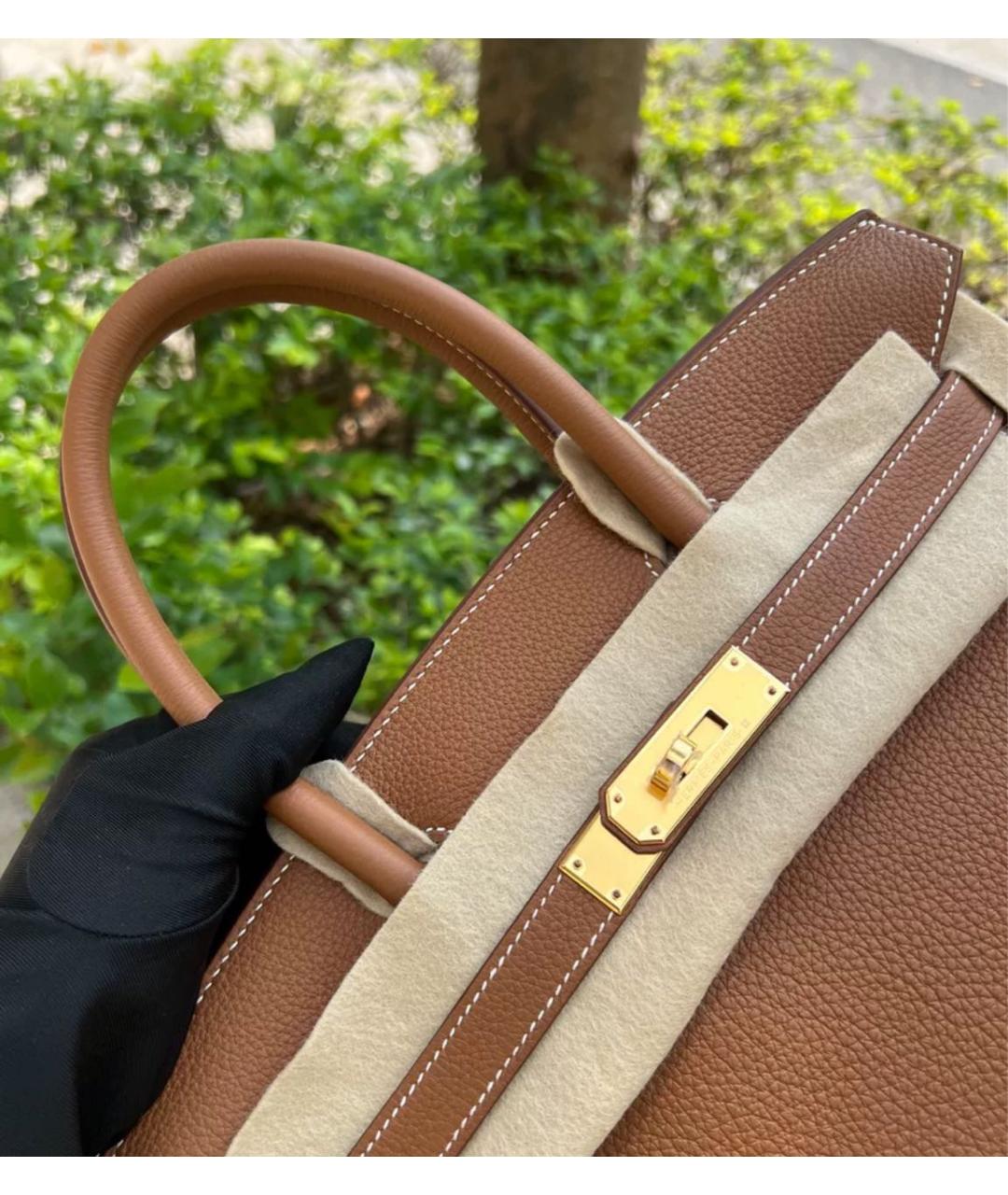 HERMES Коричневая кожаная сумка с короткими ручками, фото 5
