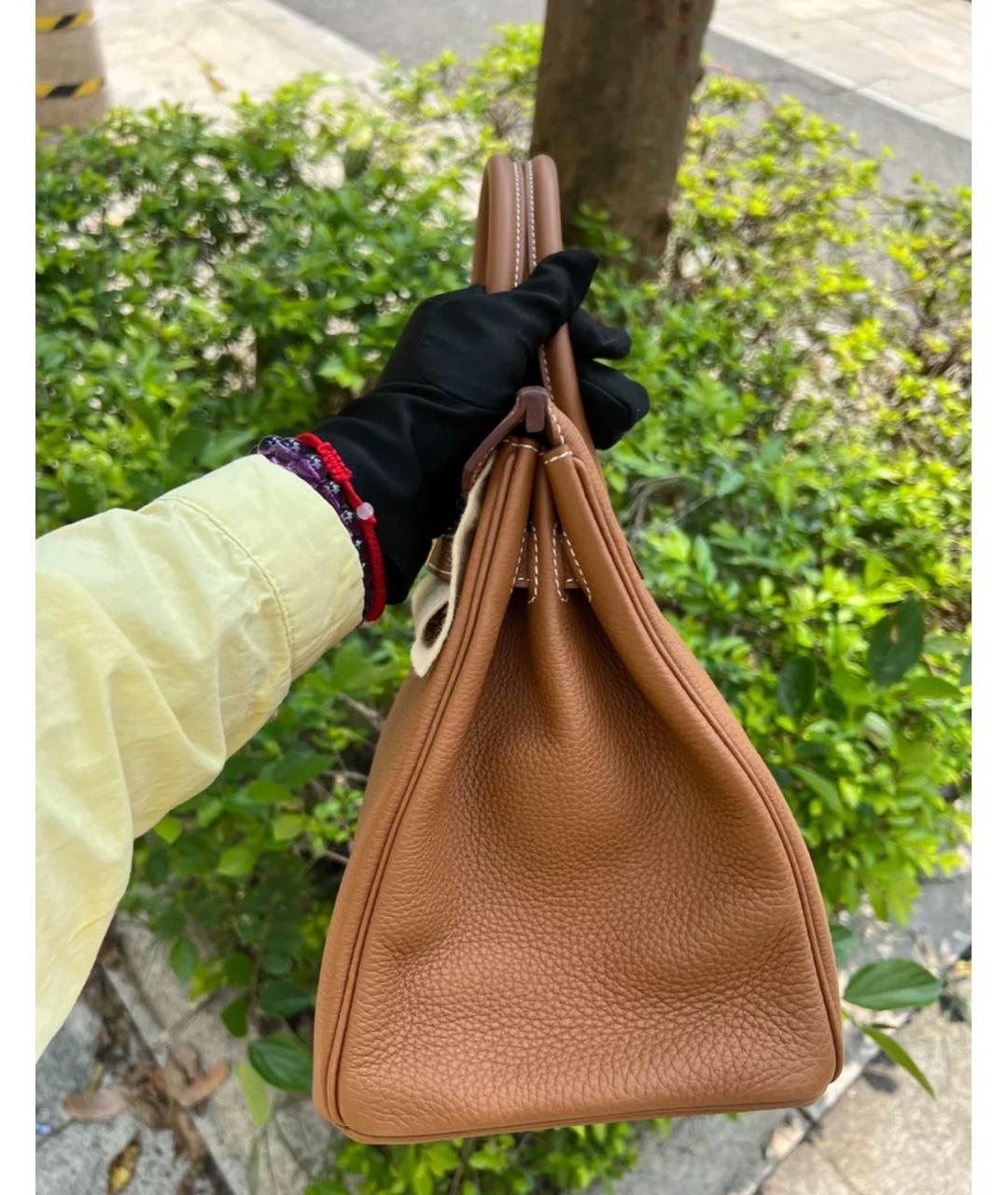 HERMES Коричневая кожаная сумка с короткими ручками, фото 3