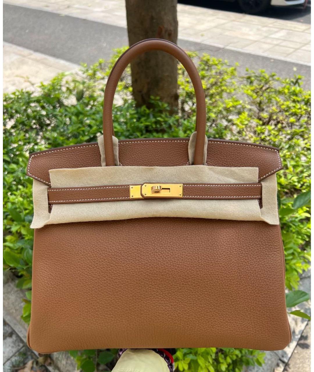 HERMES Коричневая кожаная сумка с короткими ручками, фото 6
