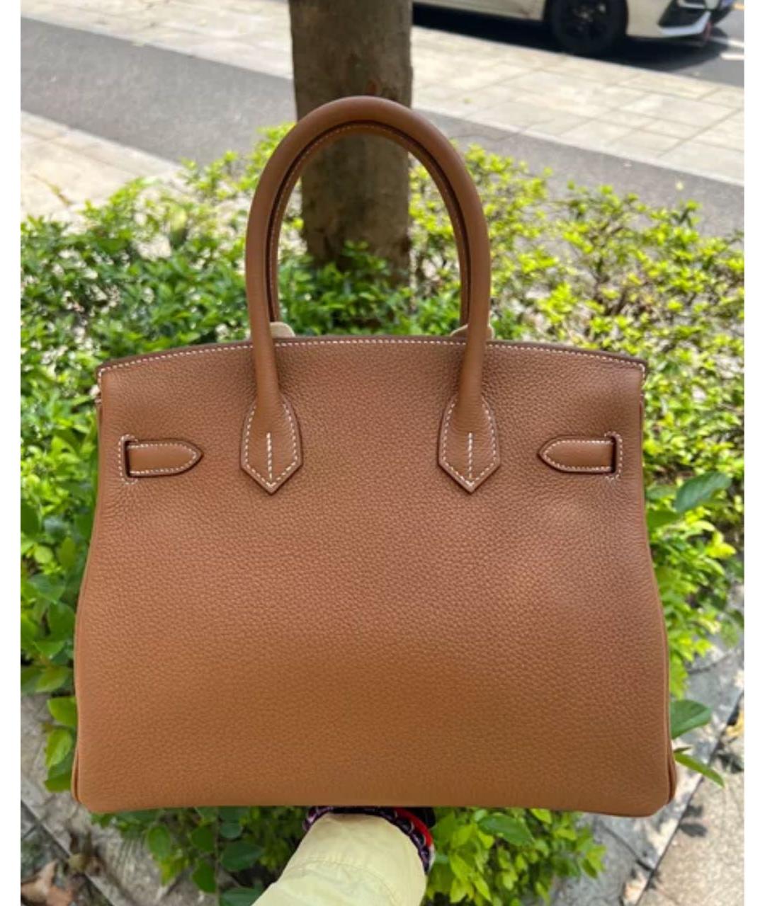 HERMES Коричневая кожаная сумка с короткими ручками, фото 2