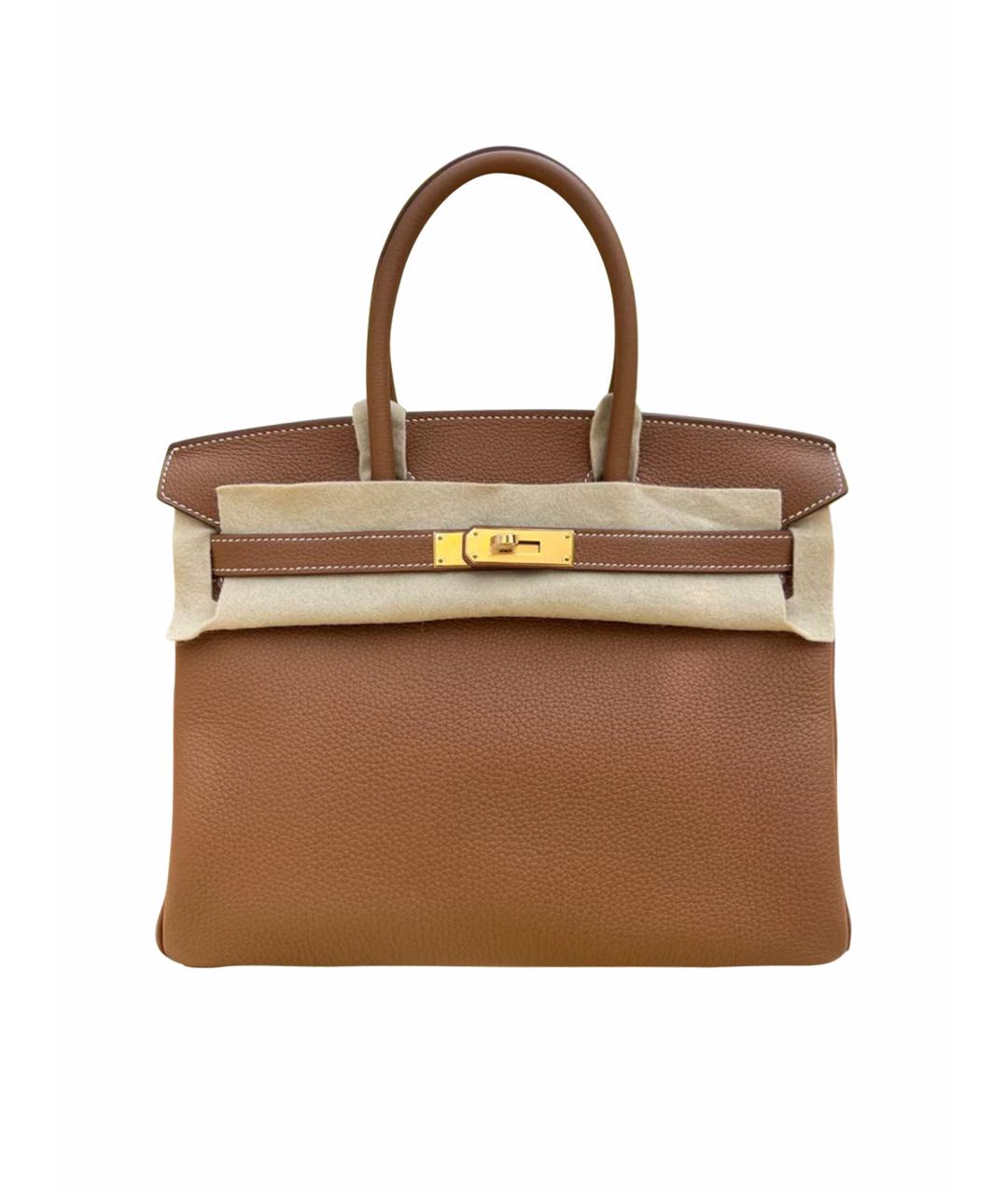 HERMES Коричневая кожаная сумка с короткими ручками, фото 1