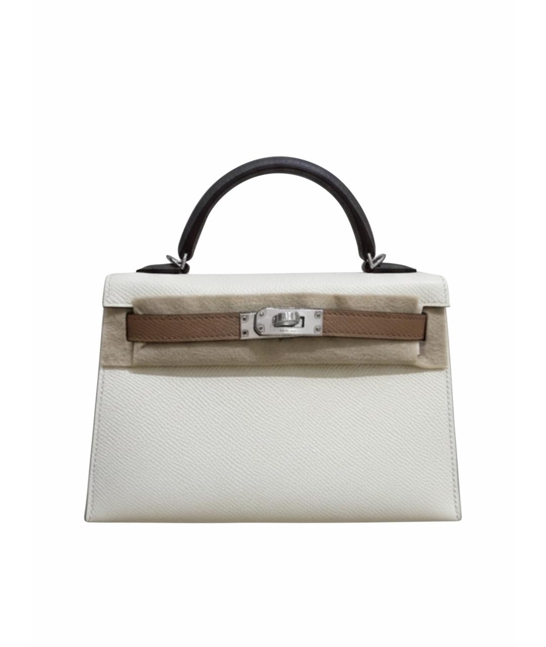 HERMES Белая кожаная сумка с короткими ручками, фото 1