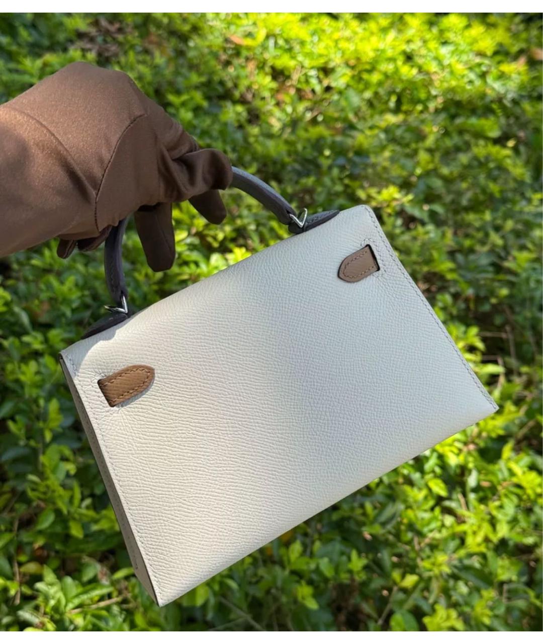 HERMES Белая кожаная сумка с короткими ручками, фото 6