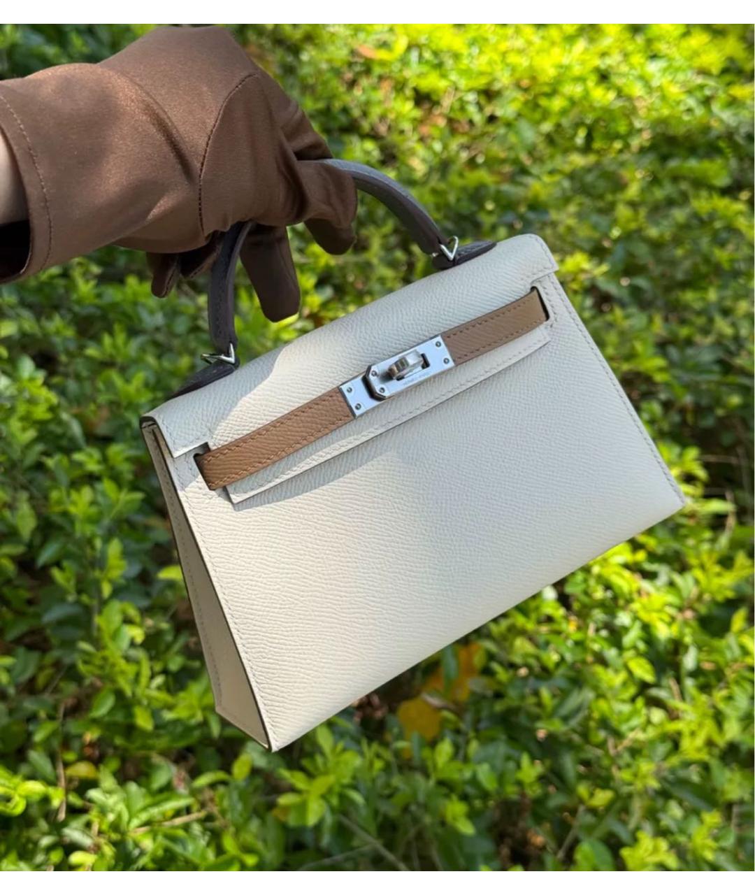 HERMES Белая кожаная сумка с короткими ручками, фото 5
