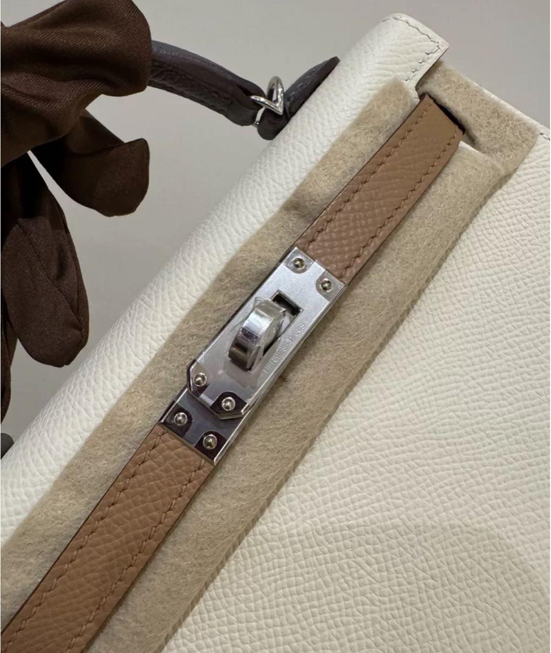 HERMES Белая кожаная сумка с короткими ручками, фото 4