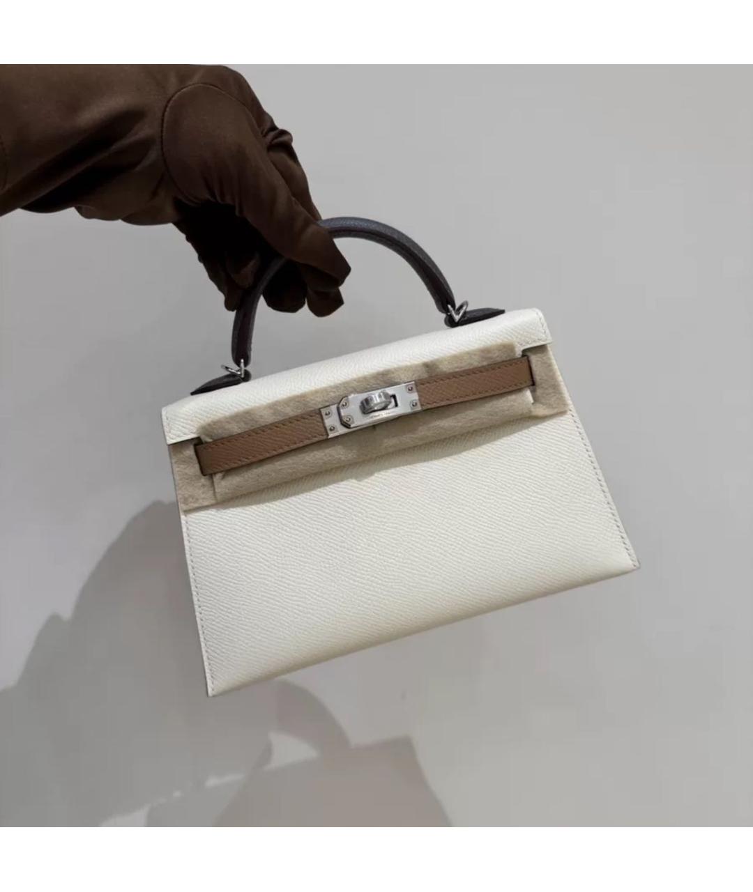 HERMES Белая кожаная сумка с короткими ручками, фото 7