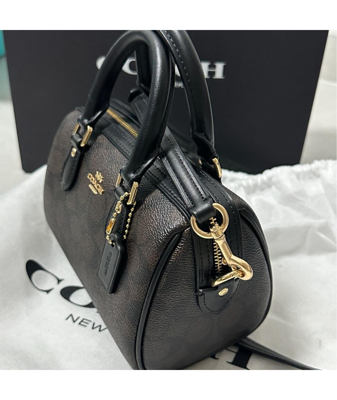 COACH Коричневая кожаная сумка с короткими ручками, фото 5