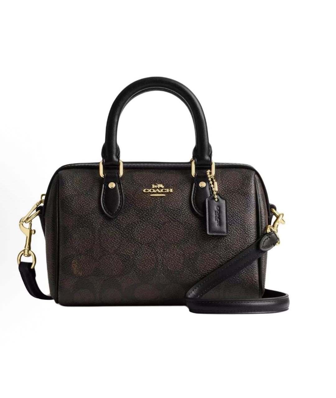 COACH Коричневая кожаная сумка с короткими ручками, фото 7