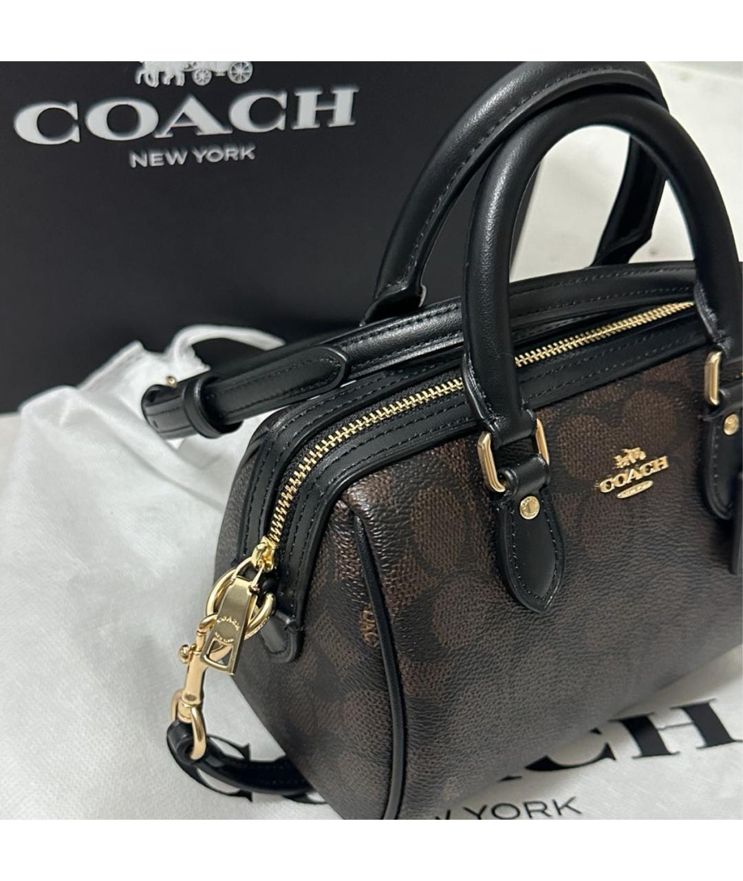 COACH Коричневая кожаная сумка с короткими ручками, фото 6