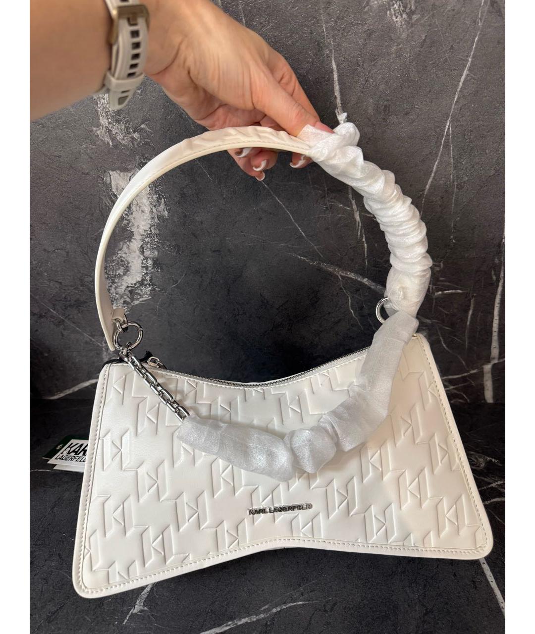 KARL LAGERFELD Белая кожаная сумка через плечо, фото 9