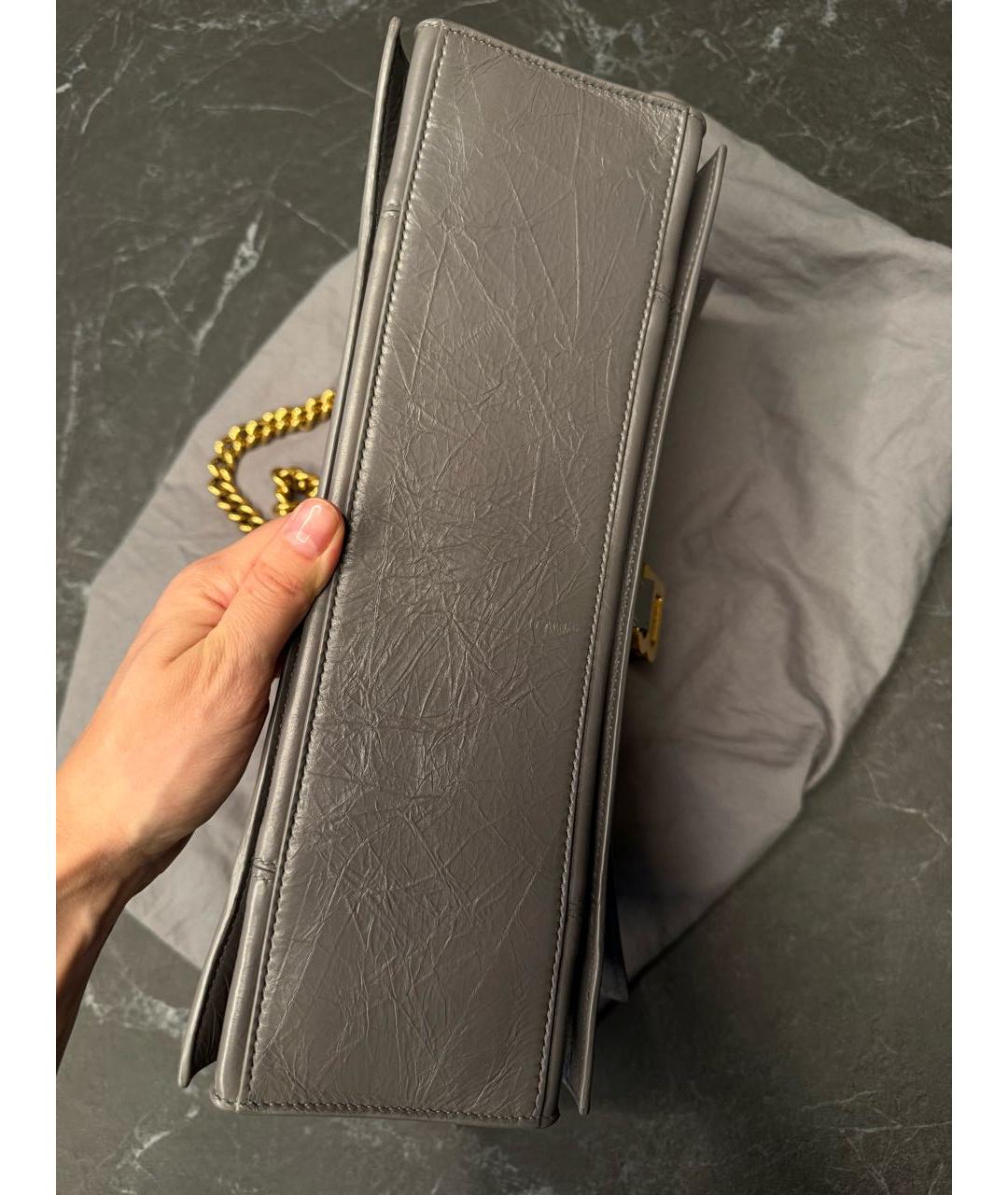 BALENCIAGA Серая кожаная сумка через плечо, фото 5