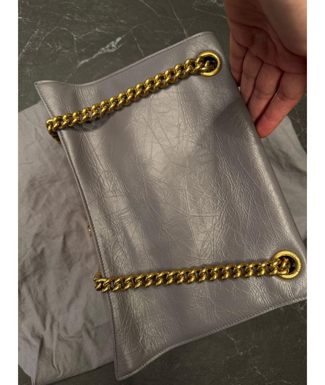 BALENCIAGA Серая кожаная сумка через плечо, фото 3