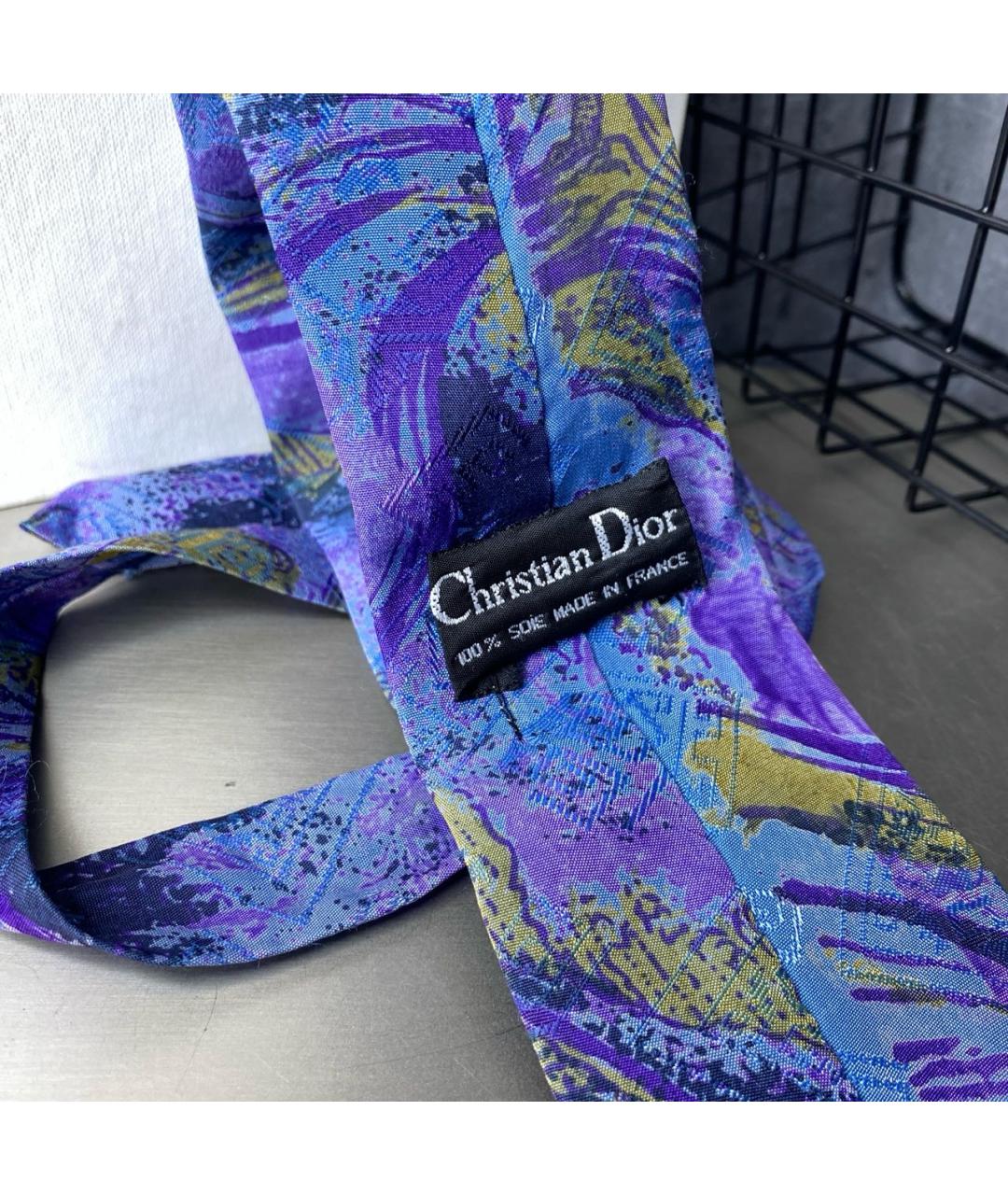 CHRISTIAN DIOR Синий шелковый галстук, фото 3