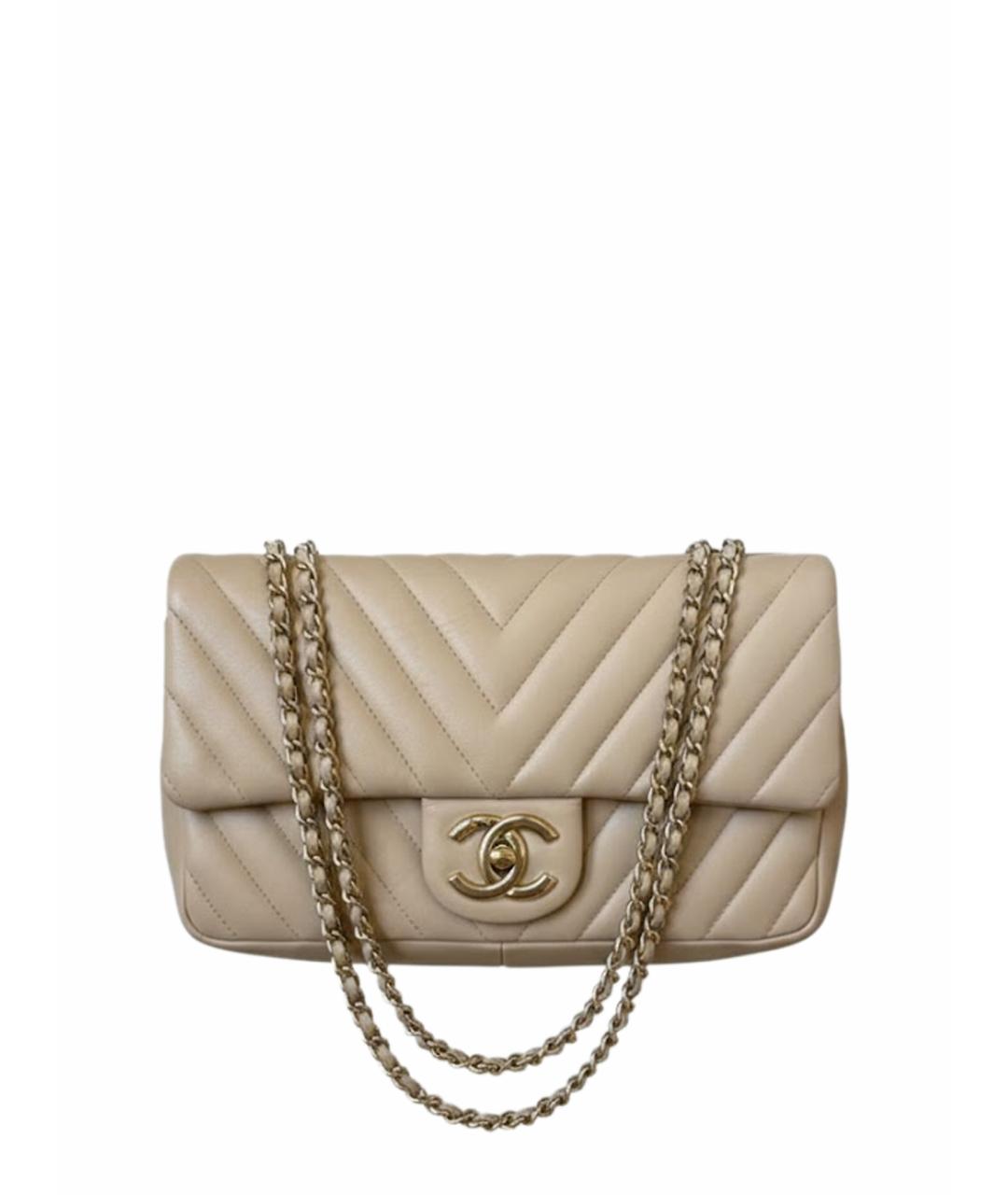 CHANEL Бежевая кожаная сумка через плечо, фото 1