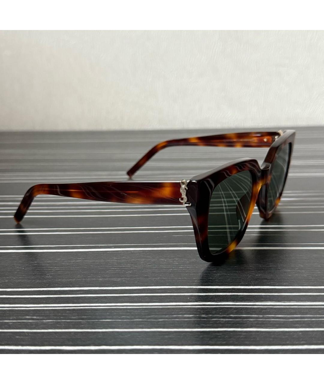 SAINT LAURENT Коричневые пластиковые солнцезащитные очки, фото 2