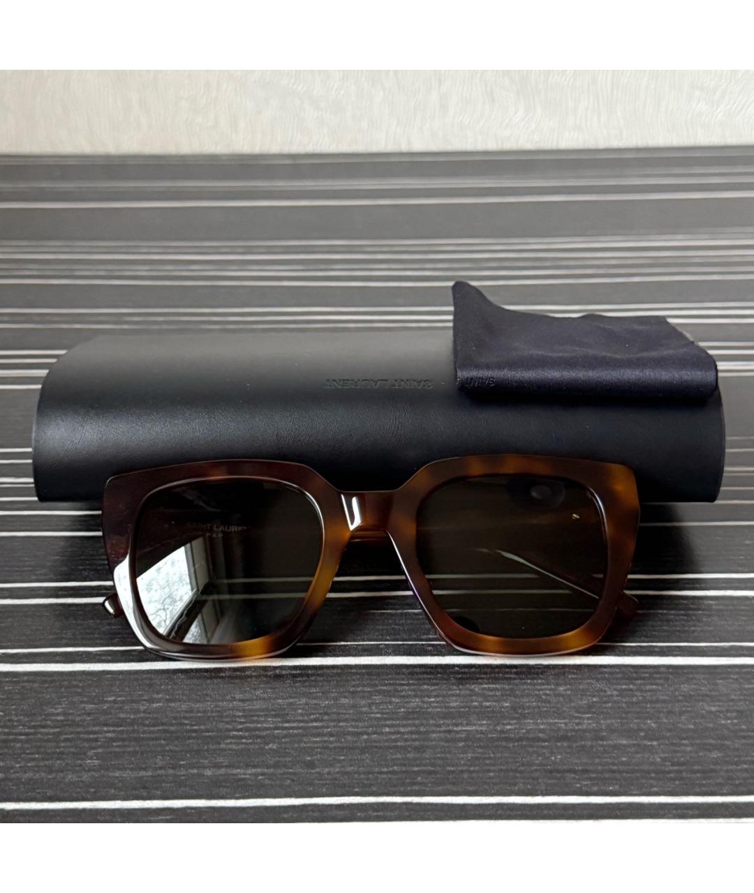 SAINT LAURENT Коричневые пластиковые солнцезащитные очки, фото 4