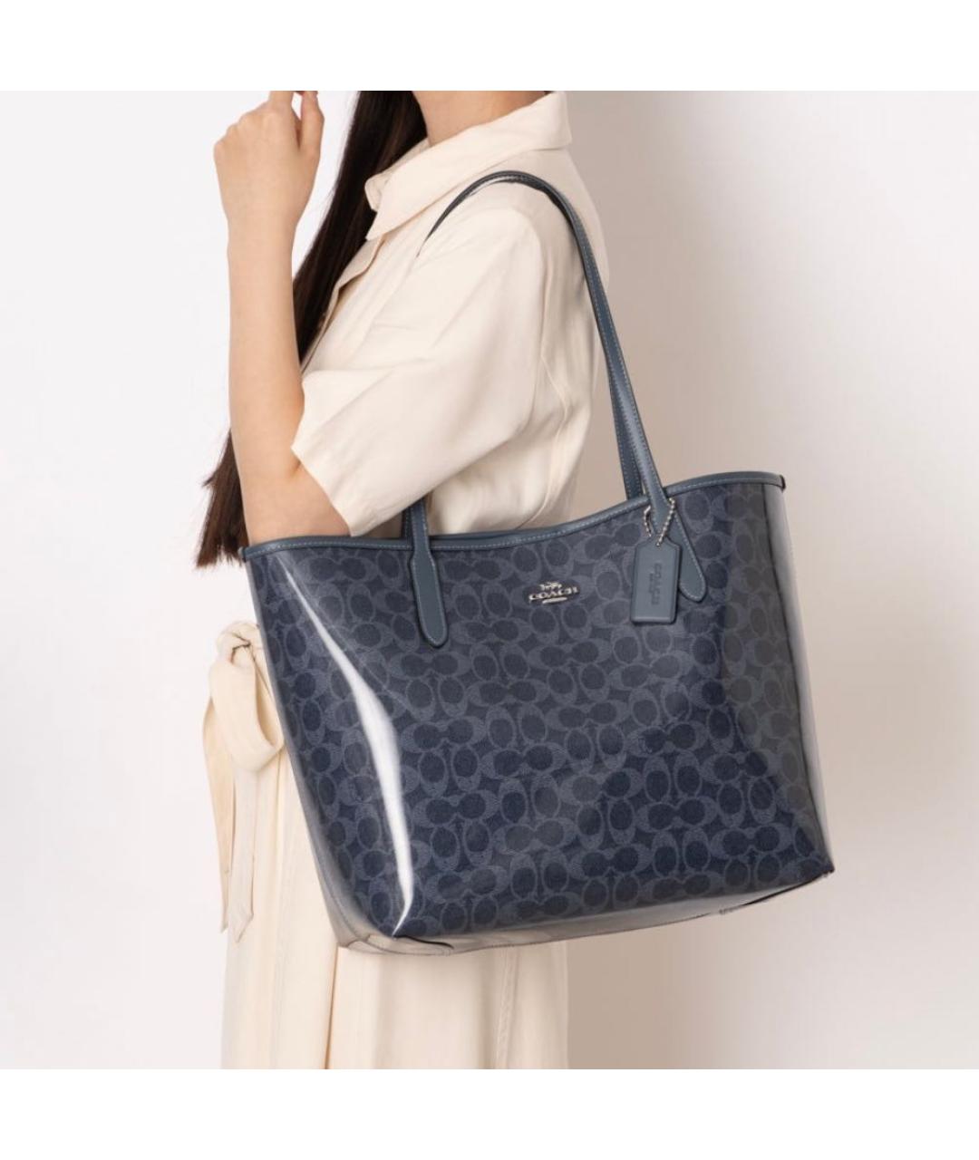 COACH Темно-синяя сумка с короткими ручками, фото 6