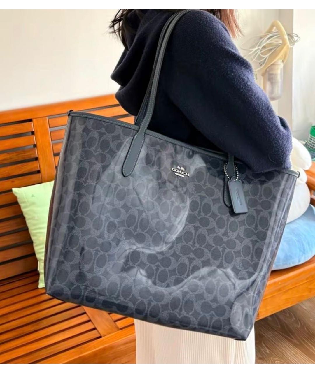 COACH Темно-синяя сумка с короткими ручками, фото 7