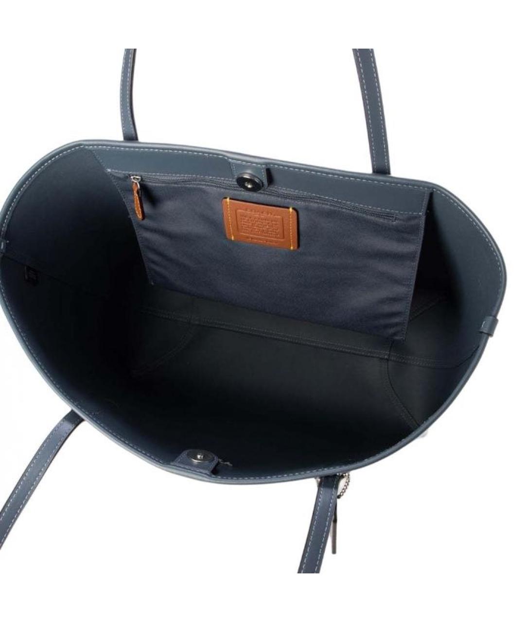 COACH Темно-синяя сумка с короткими ручками, фото 4