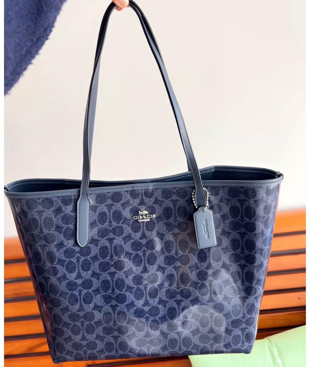 COACH Темно-синяя сумка с короткими ручками, фото 8