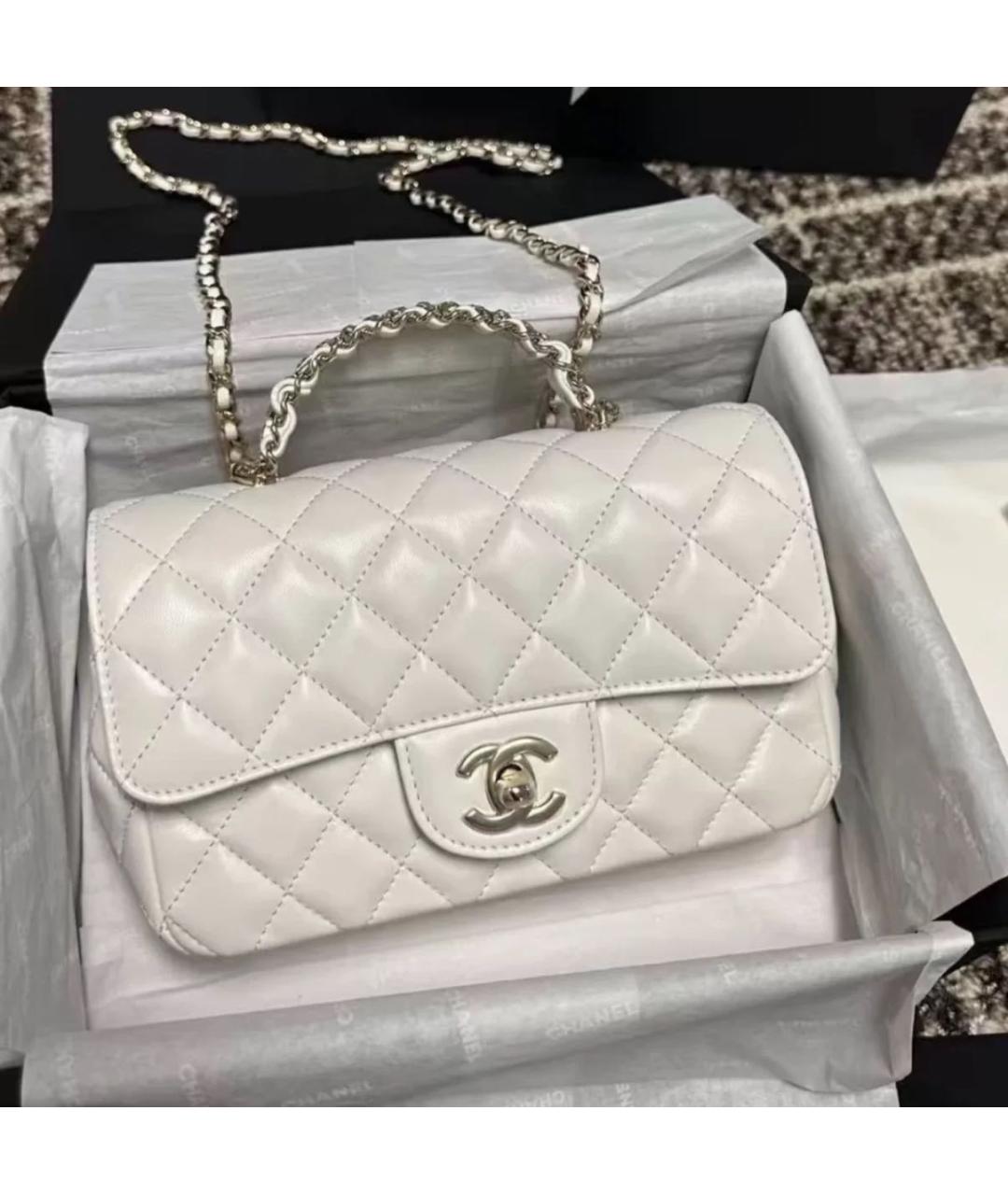 CHANEL Белая кожаная сумка через плечо, фото 3