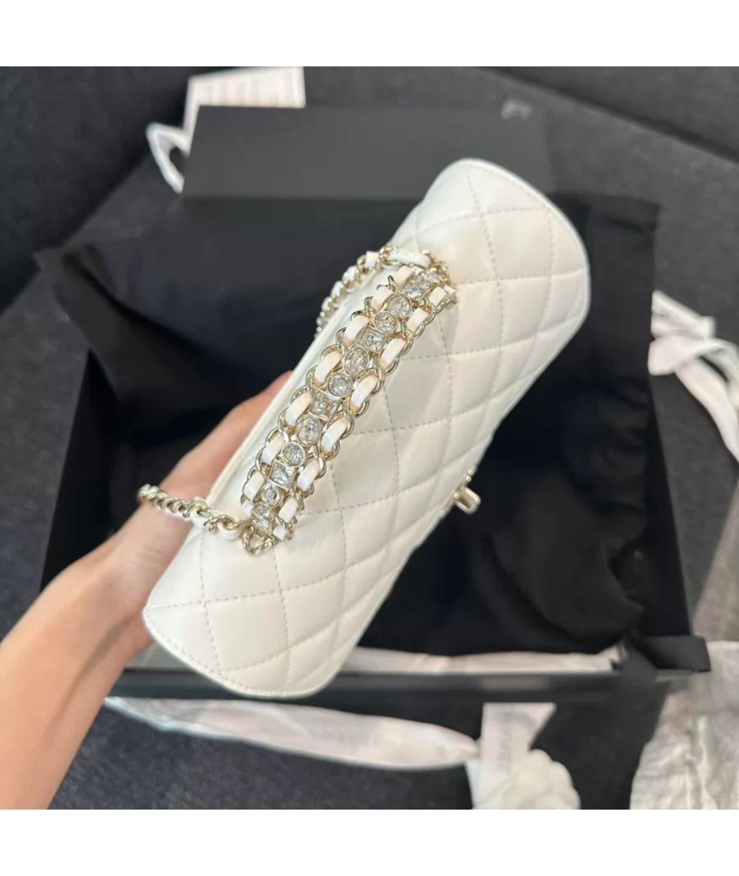 CHANEL Белая кожаная сумка через плечо, фото 4