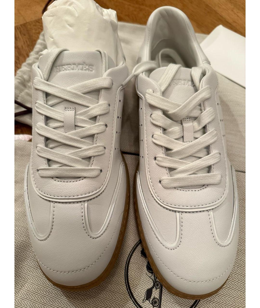 HERMES Белые кожаные кроссовки, фото 4