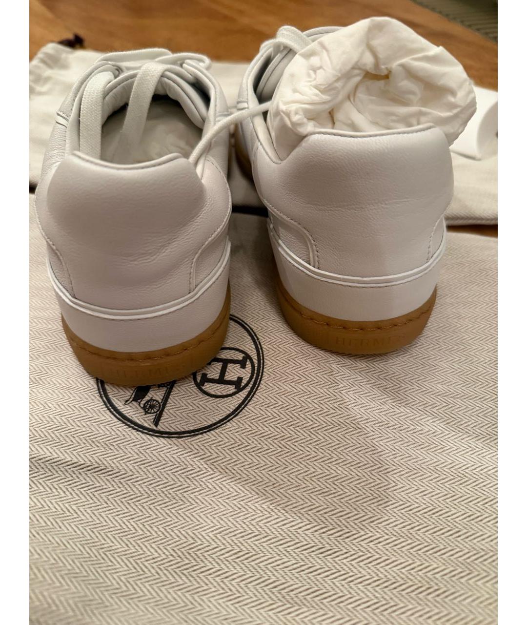 HERMES Белые кожаные кроссовки, фото 6