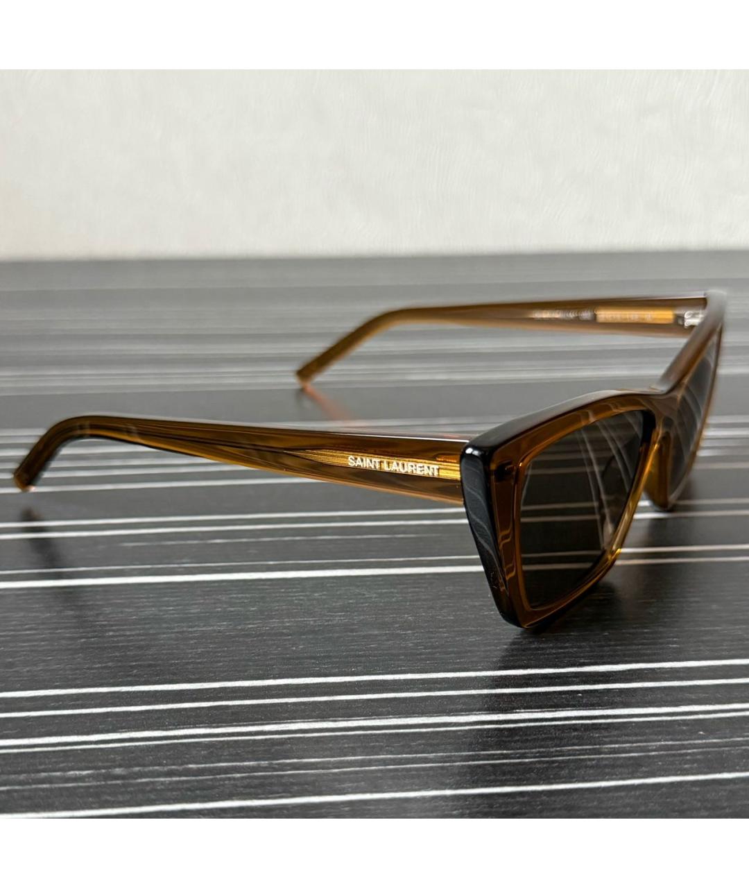SAINT LAURENT Коричневые пластиковые солнцезащитные очки, фото 2