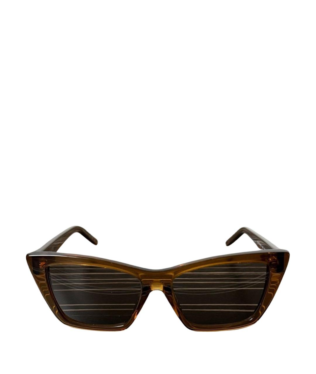 SAINT LAURENT Коричневые пластиковые солнцезащитные очки, фото 1