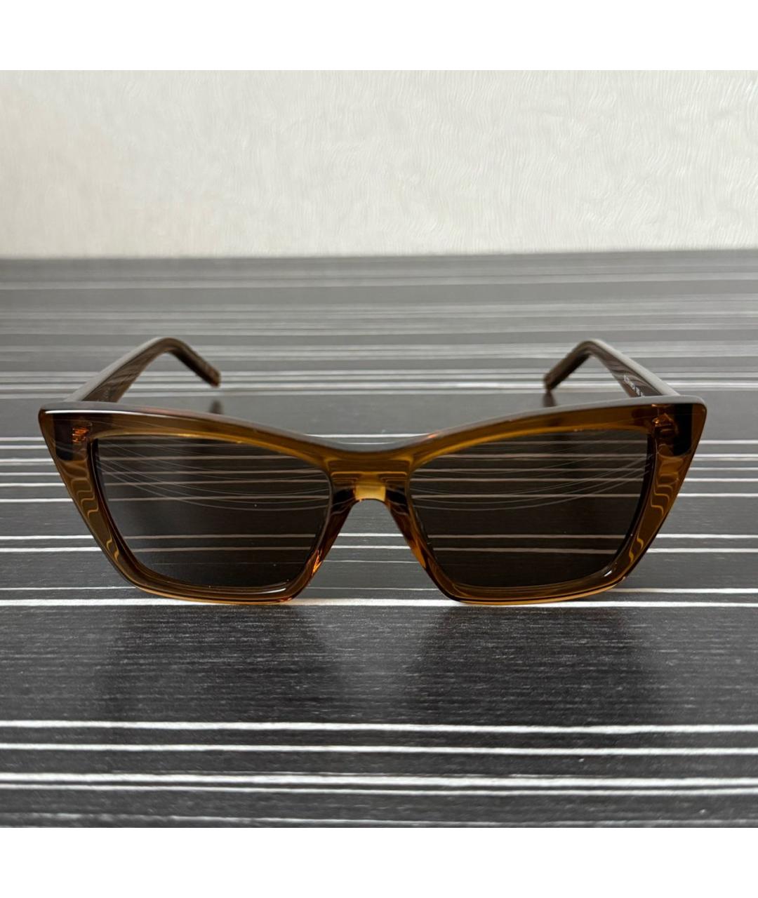 SAINT LAURENT Коричневые пластиковые солнцезащитные очки, фото 5