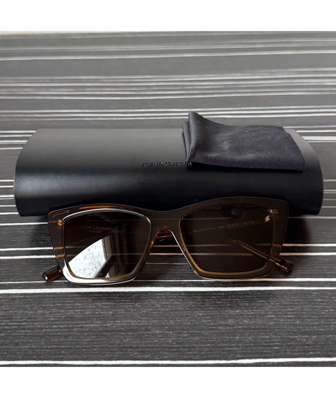 SAINT LAURENT Коричневые пластиковые солнцезащитные очки, фото 4