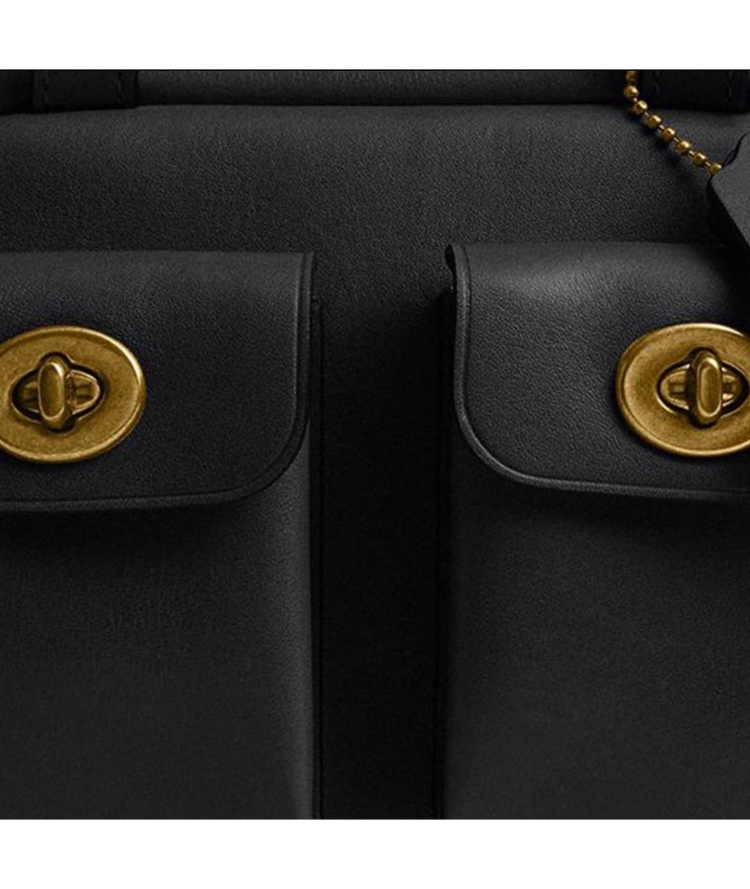 COACH Черная кожаная сумка с короткими ручками, фото 4