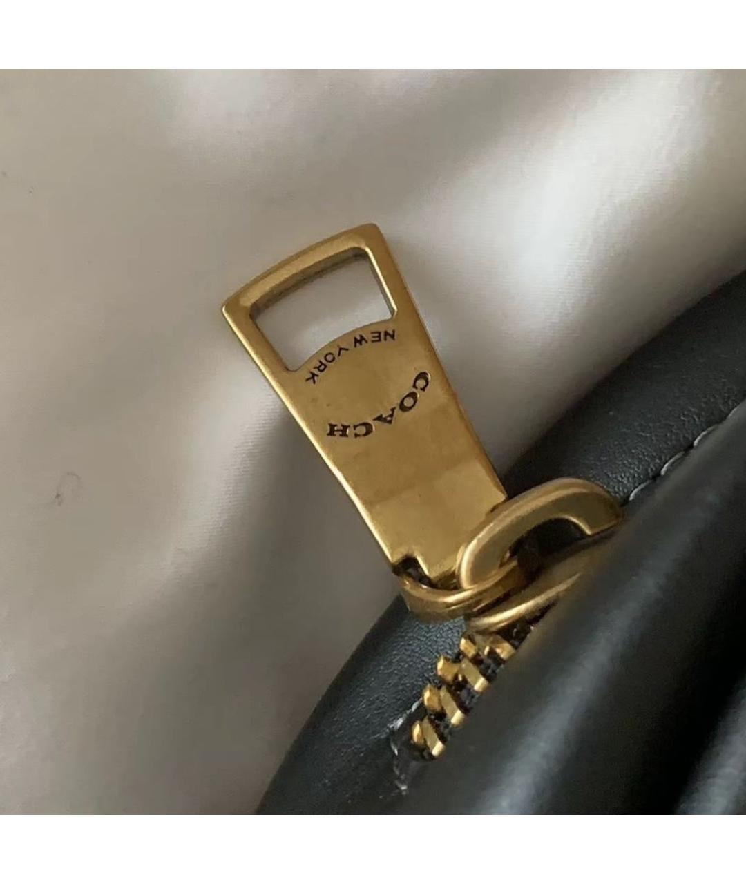 COACH Черная кожаная сумка с короткими ручками, фото 6