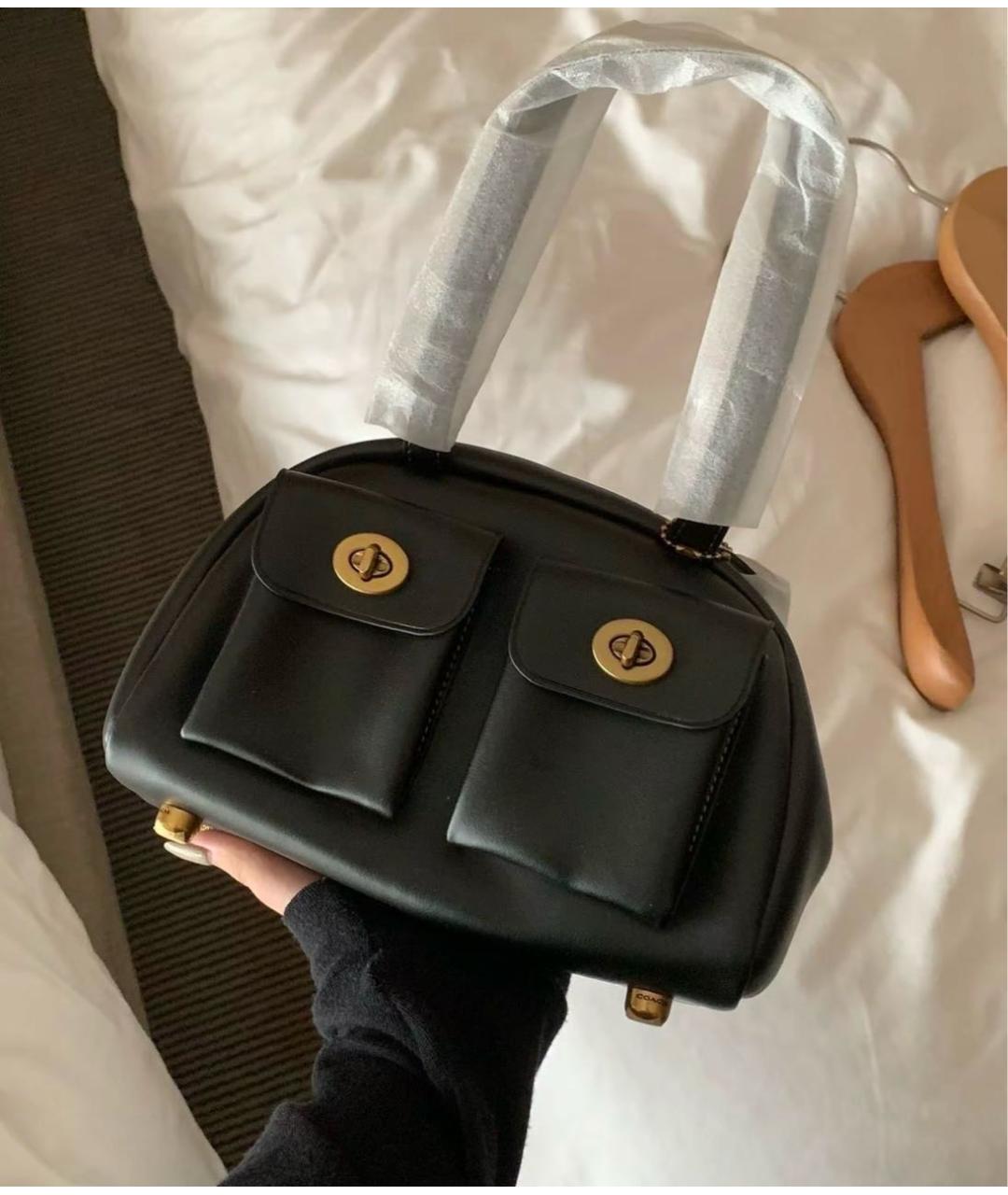 COACH Черная кожаная сумка с короткими ручками, фото 5