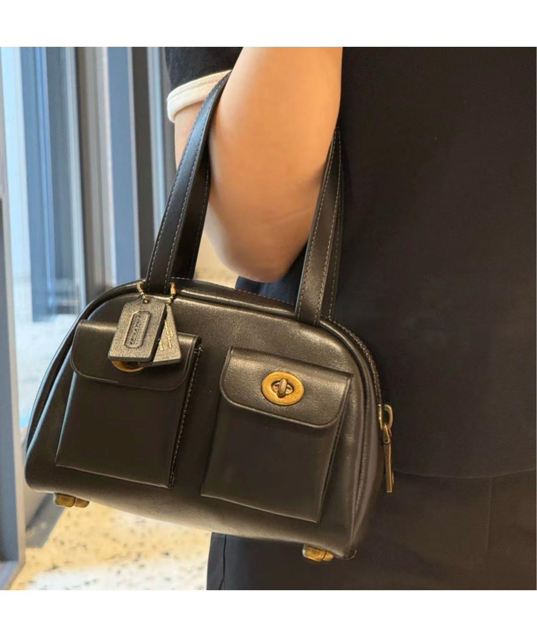 COACH Черная кожаная сумка с короткими ручками, фото 8