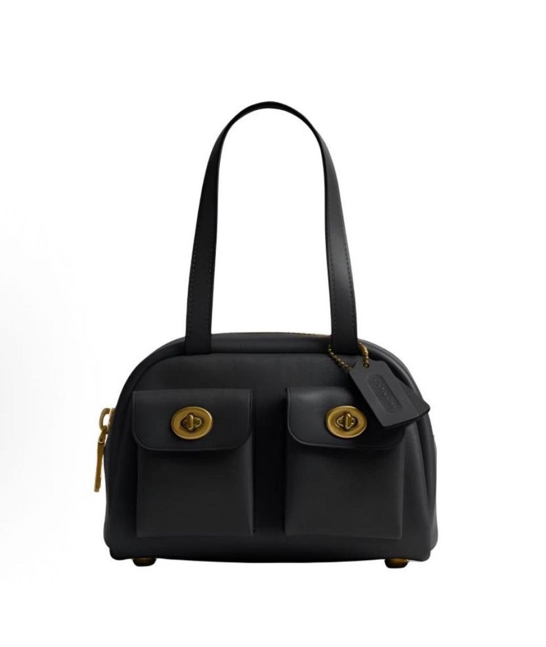 COACH Черная кожаная сумка с короткими ручками, фото 9