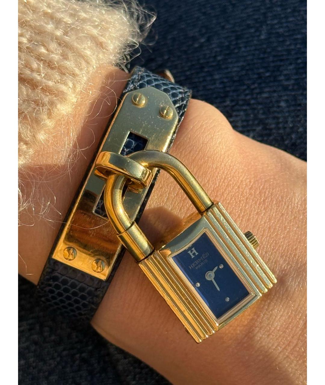 HERMES Темно-синие позолоченные часы, фото 6