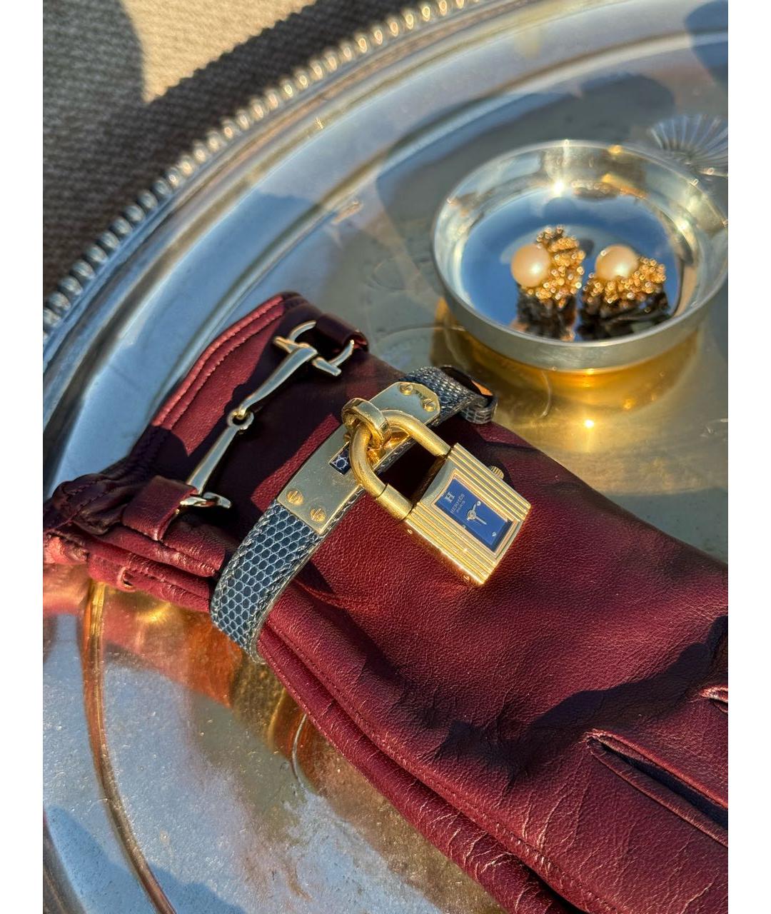 HERMES Темно-синие позолоченные часы, фото 3