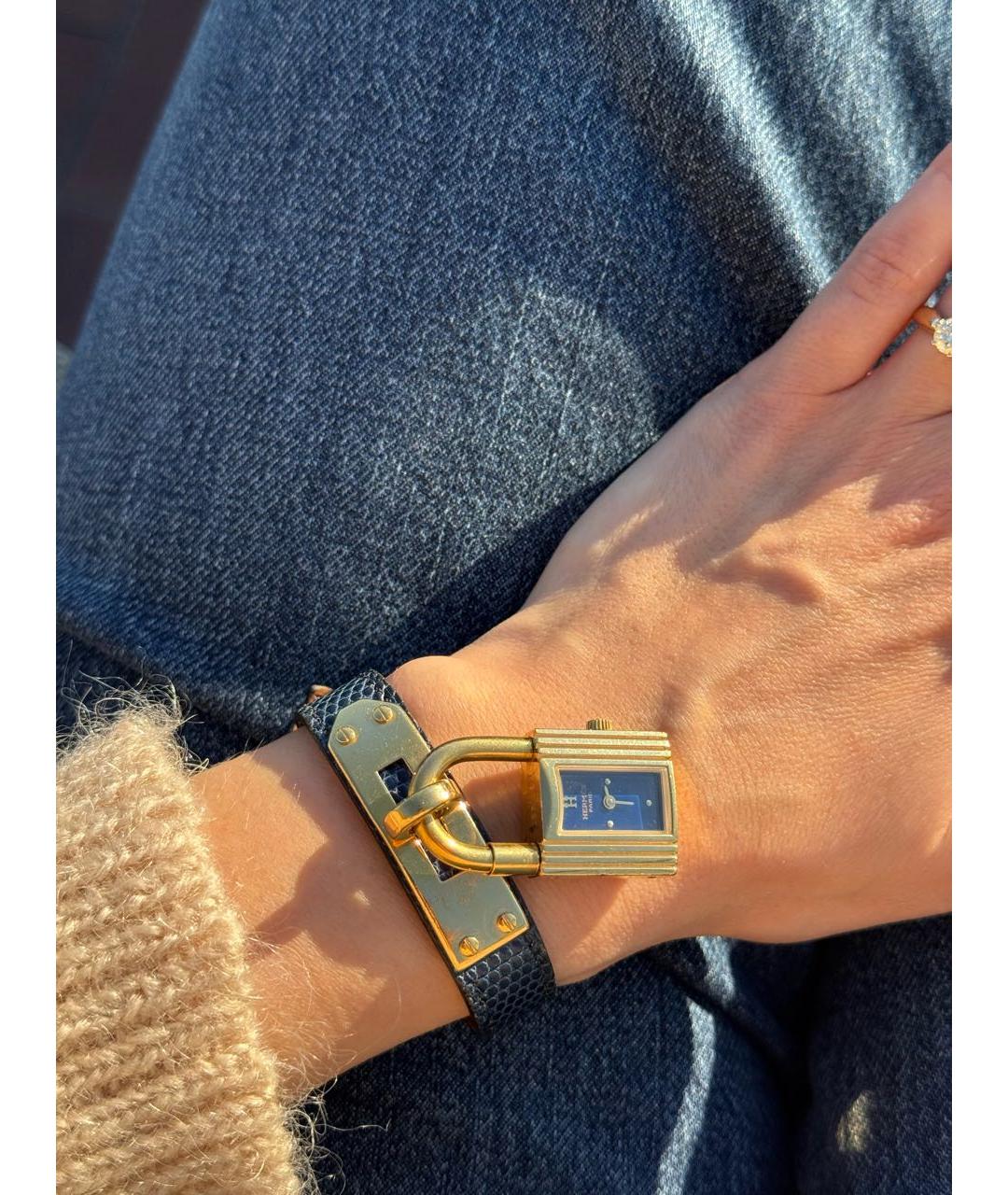 HERMES Темно-синие позолоченные часы, фото 4