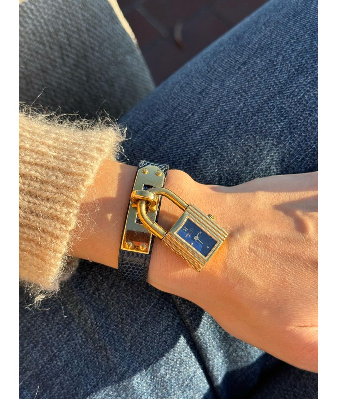 HERMES Темно-синие позолоченные часы, фото 5