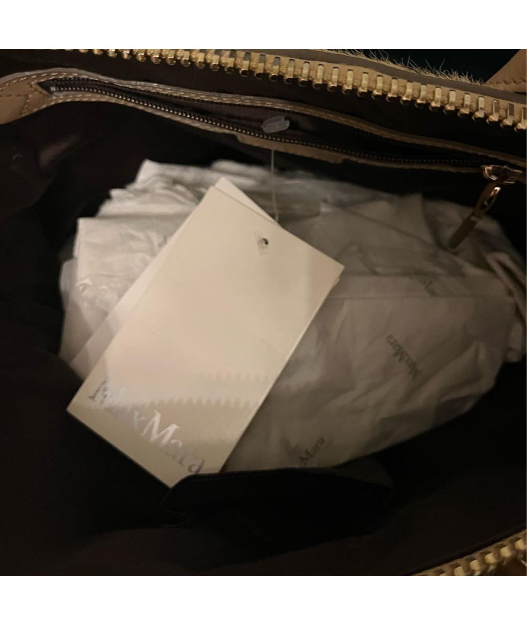 MAX MARA Бежевая меховая сумка с короткими ручками, фото 5