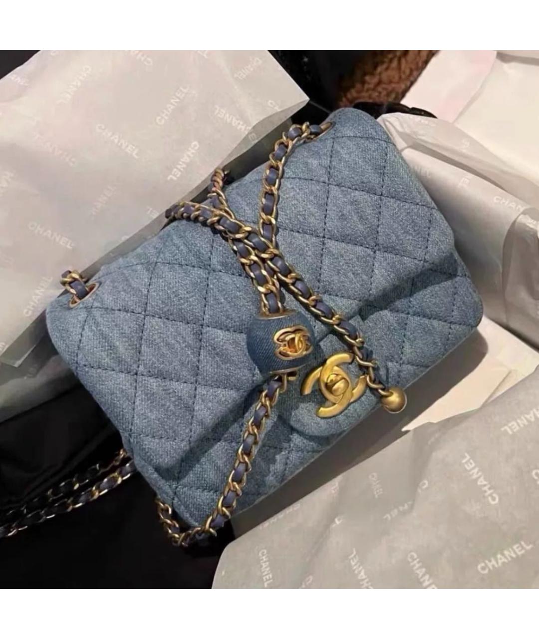 CHANEL Голубая деним сумка через плечо, фото 3