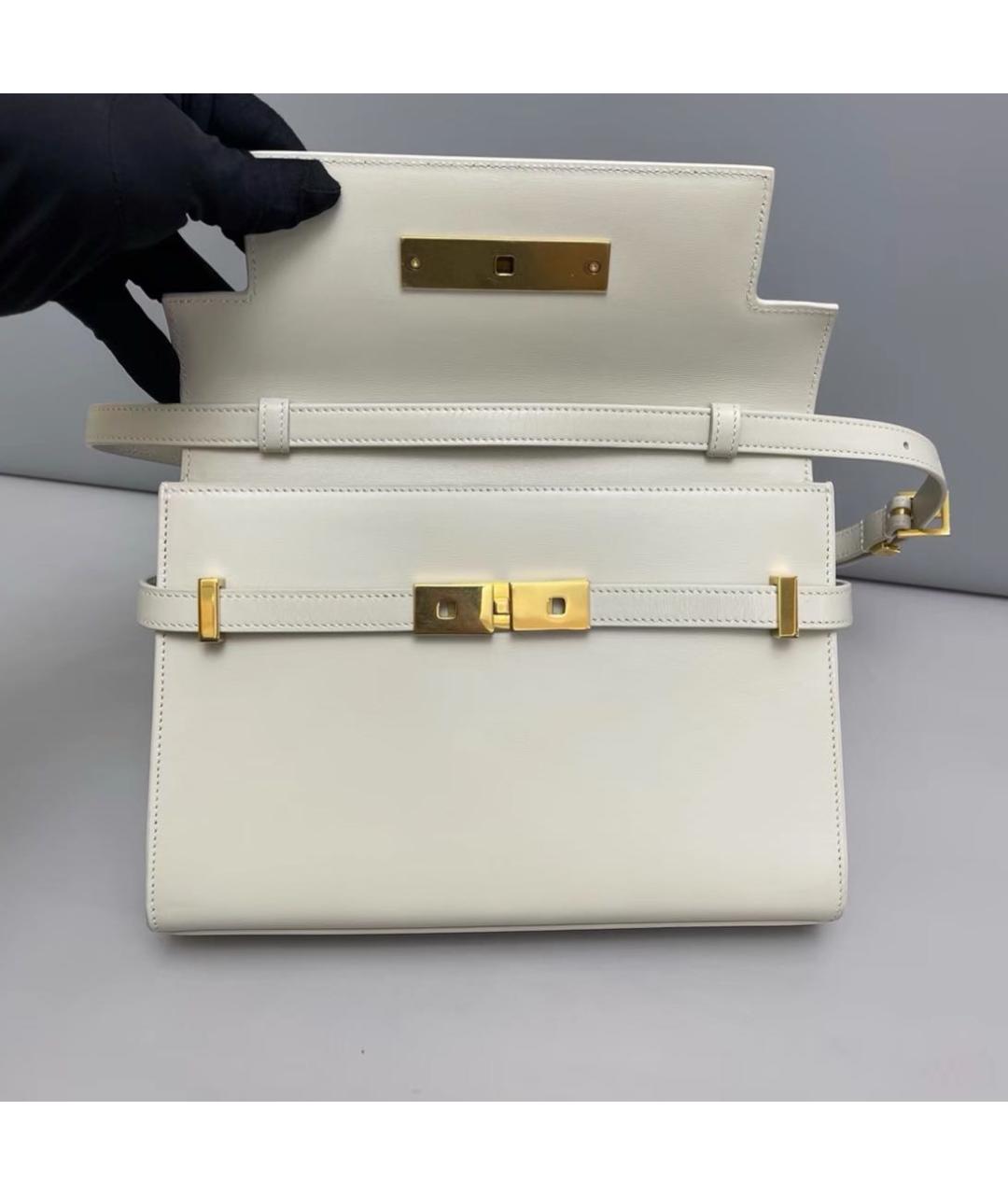 SAINT LAURENT Бежевая кожаная сумка через плечо, фото 7