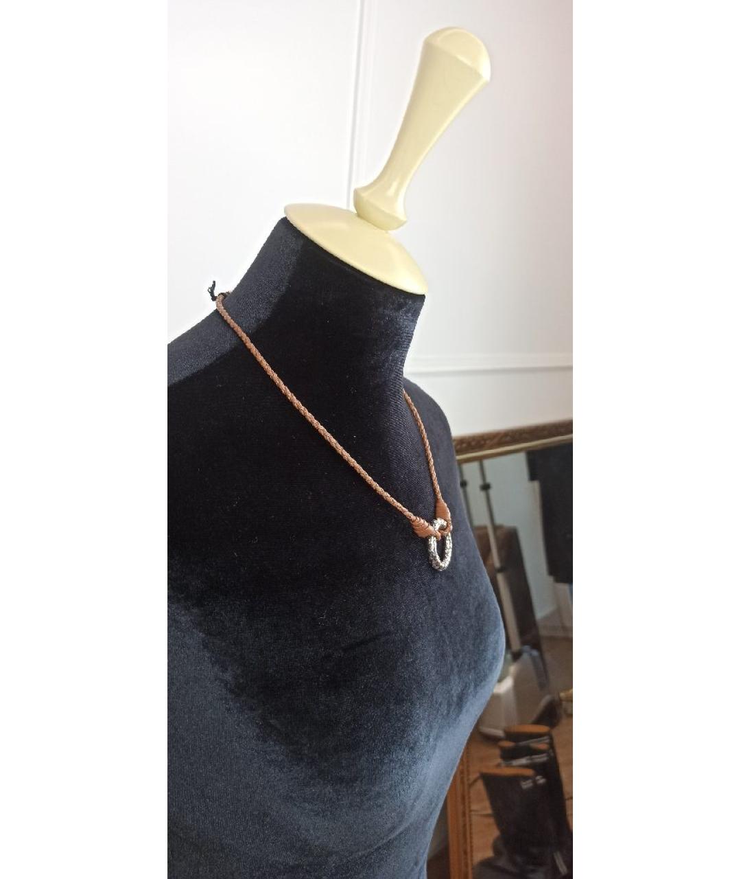 BOTTEGA VENETA Коричневое кожаное колье, фото 2