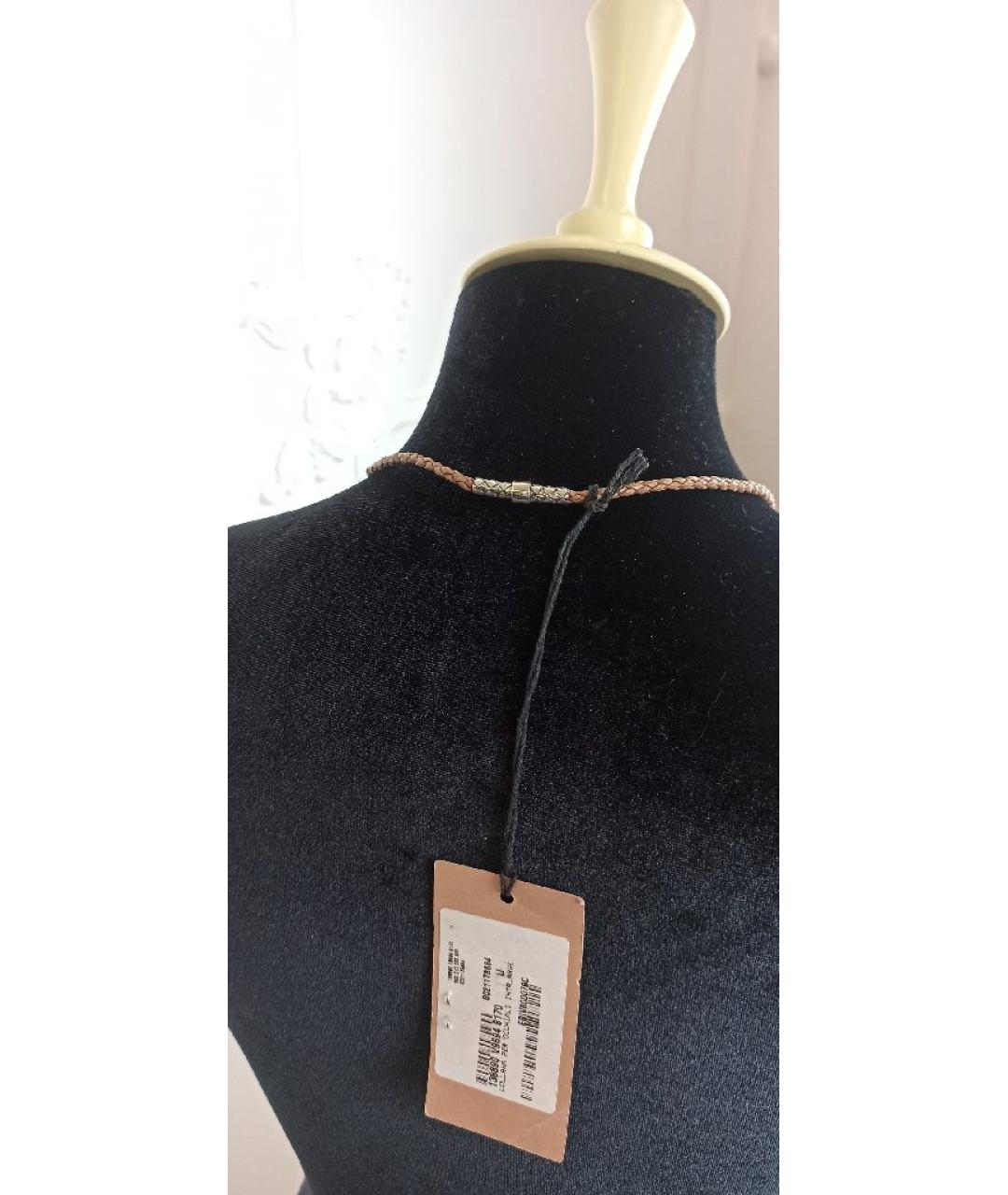 BOTTEGA VENETA Коричневое кожаное колье, фото 3