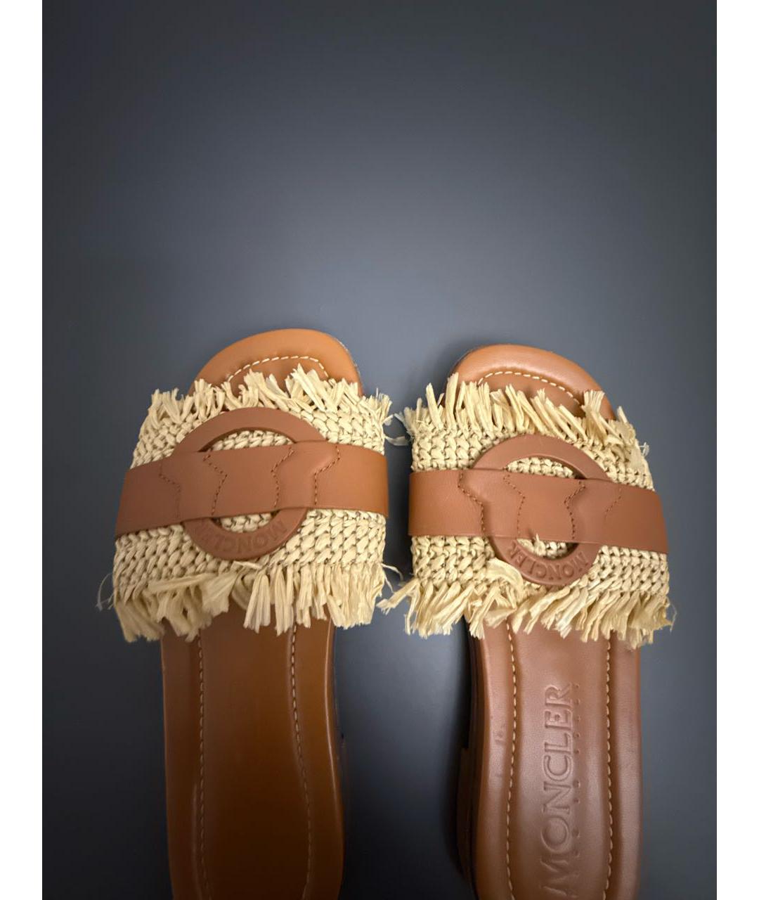 MONCLER Оранжевое кожаные шлепанцы, фото 5