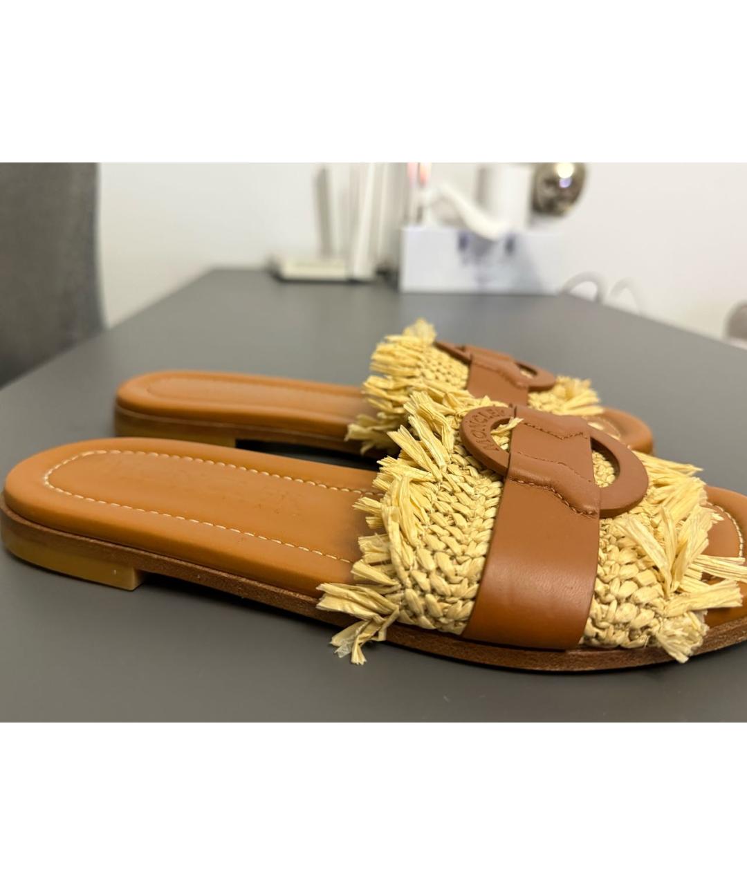 MONCLER Оранжевое кожаные шлепанцы, фото 7