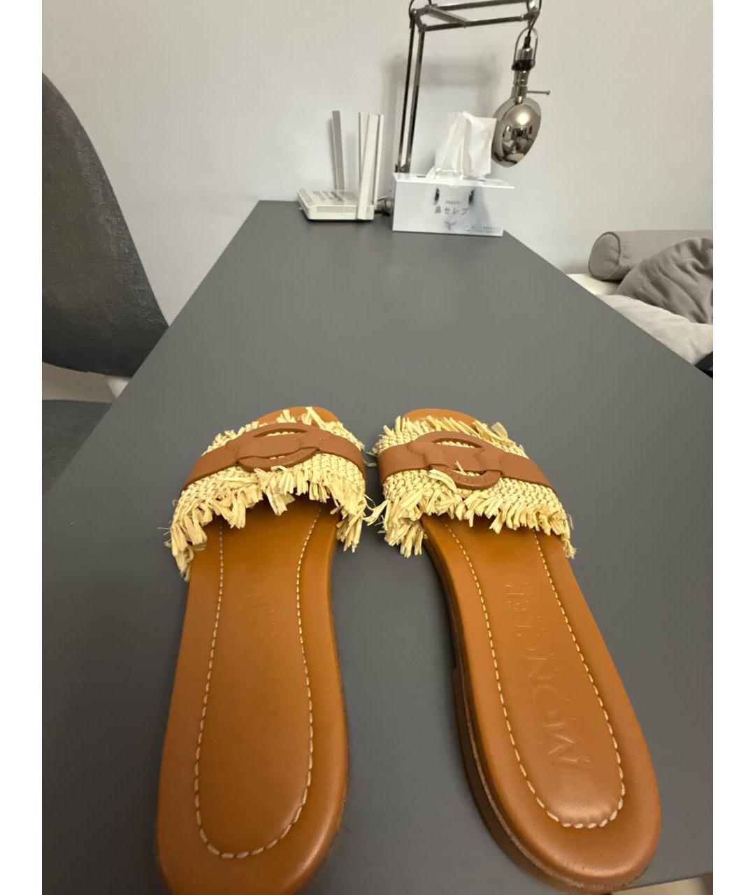 MONCLER Оранжевое кожаные шлепанцы, фото 4